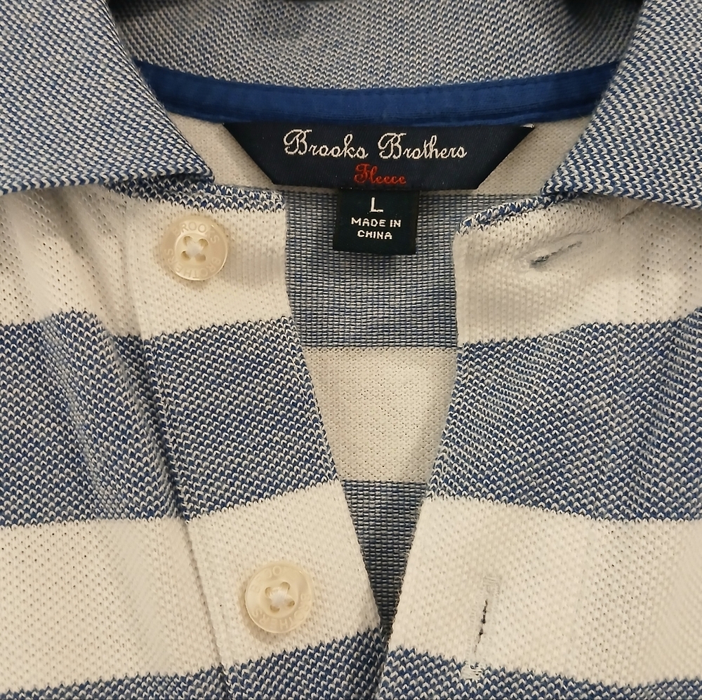 Brooks Brothers Fleece Men's Blue & White Striped Polo Shirt.